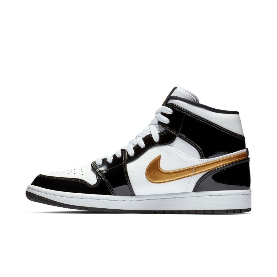 Footwear Jordan | Air Jordan 1 Mid Patent Black White Gold