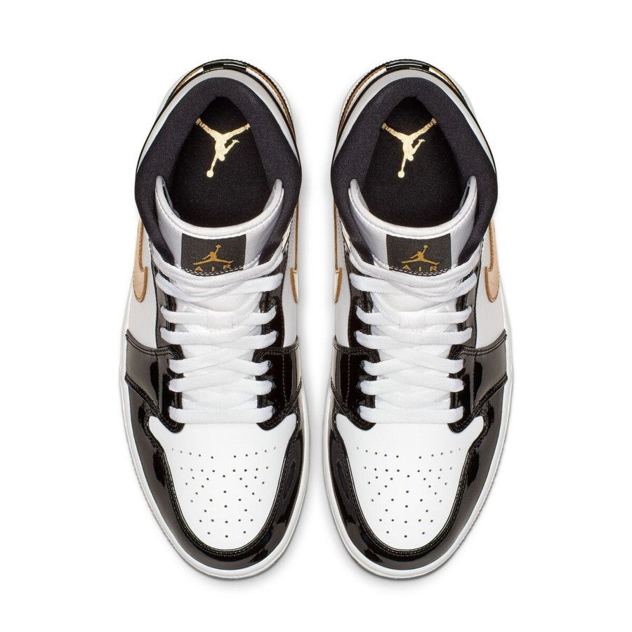 Footwear Jordan | Air Jordan 1 Mid Patent Black White Gold