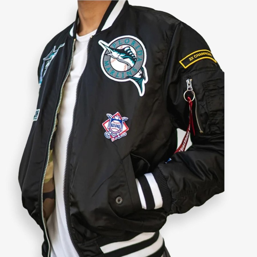 Apparel New Era | New Era X Alpha Industries Miami Marlins Bomber Jacket