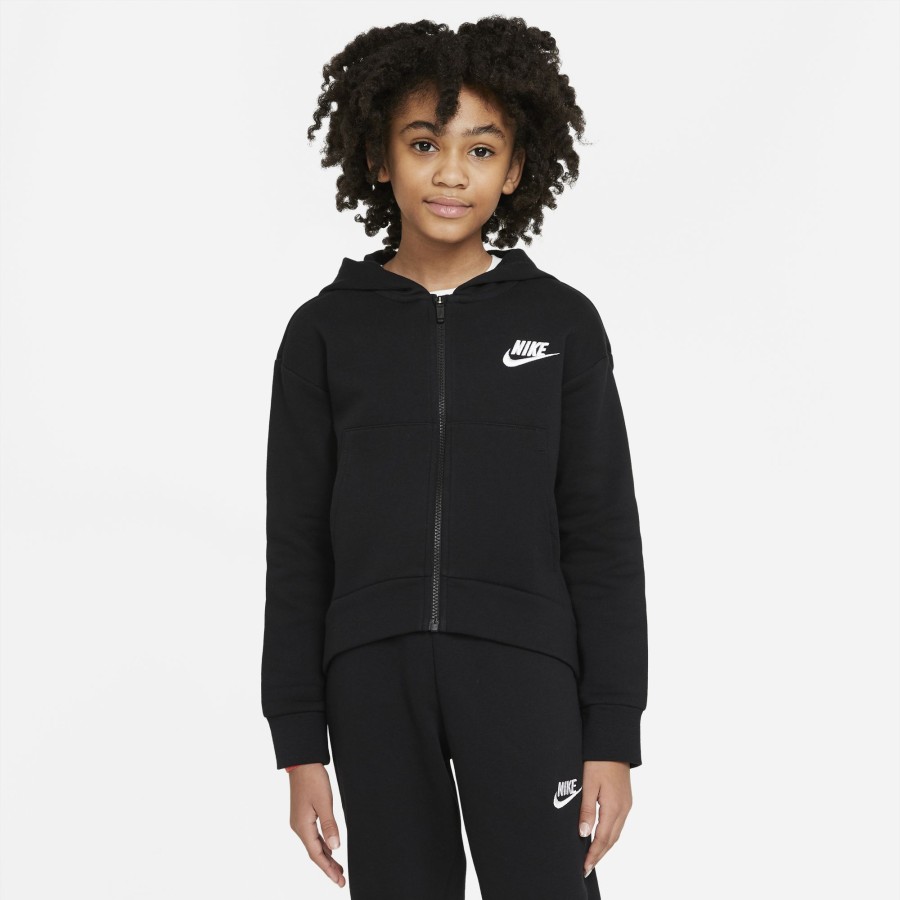 Apparel Nike | Nike Girl Nsw Club Flece Full-Zip Hodie Dc7118-010 By Nike Of (Black Color) For Only $45.00 - Dc7118-010