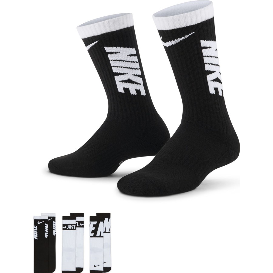 Accessories Nike | Nike Kids' Everyday Cushioned Crew Socks 3 Pack Kids Da2402-902 By Nike Of (Multicolor Color) For Only $16.00 - Da2402-902